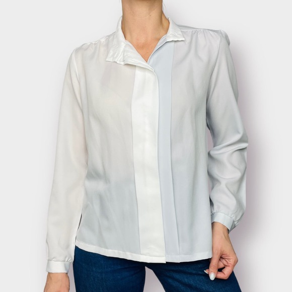 Vintage‎ 80s Grant Park Gray and White Two Tone Blouse - Picture 4 of 6